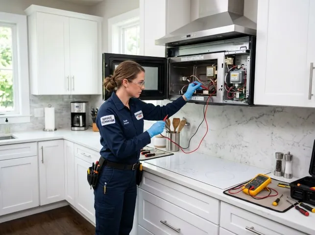 Appliance Repair Hero technician testing an over-the-range microwave in a Alto, TX kitchen